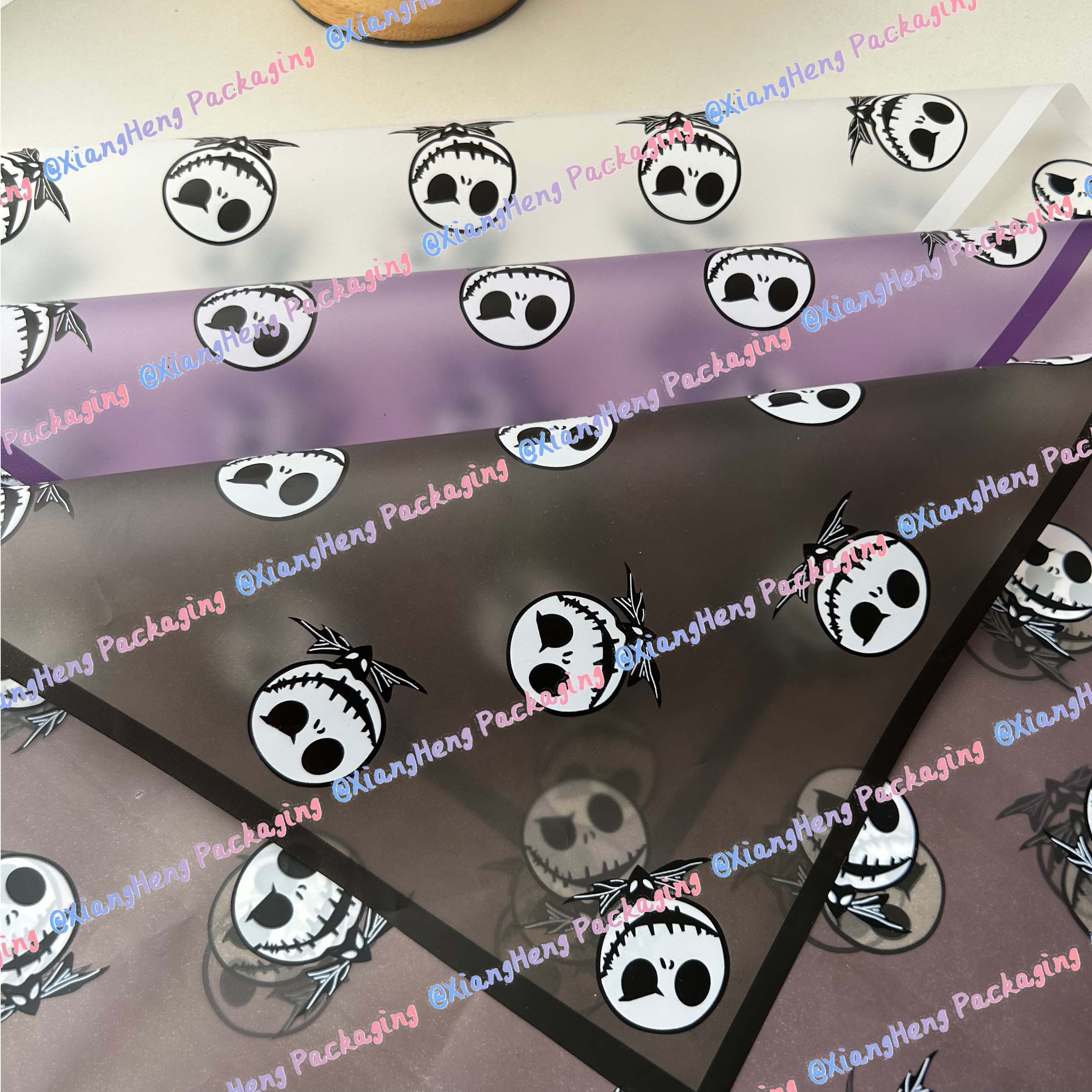 Halloween spooky wrapping paper waterproof flower wrapping paper skull design translucent style 20 sheets per package