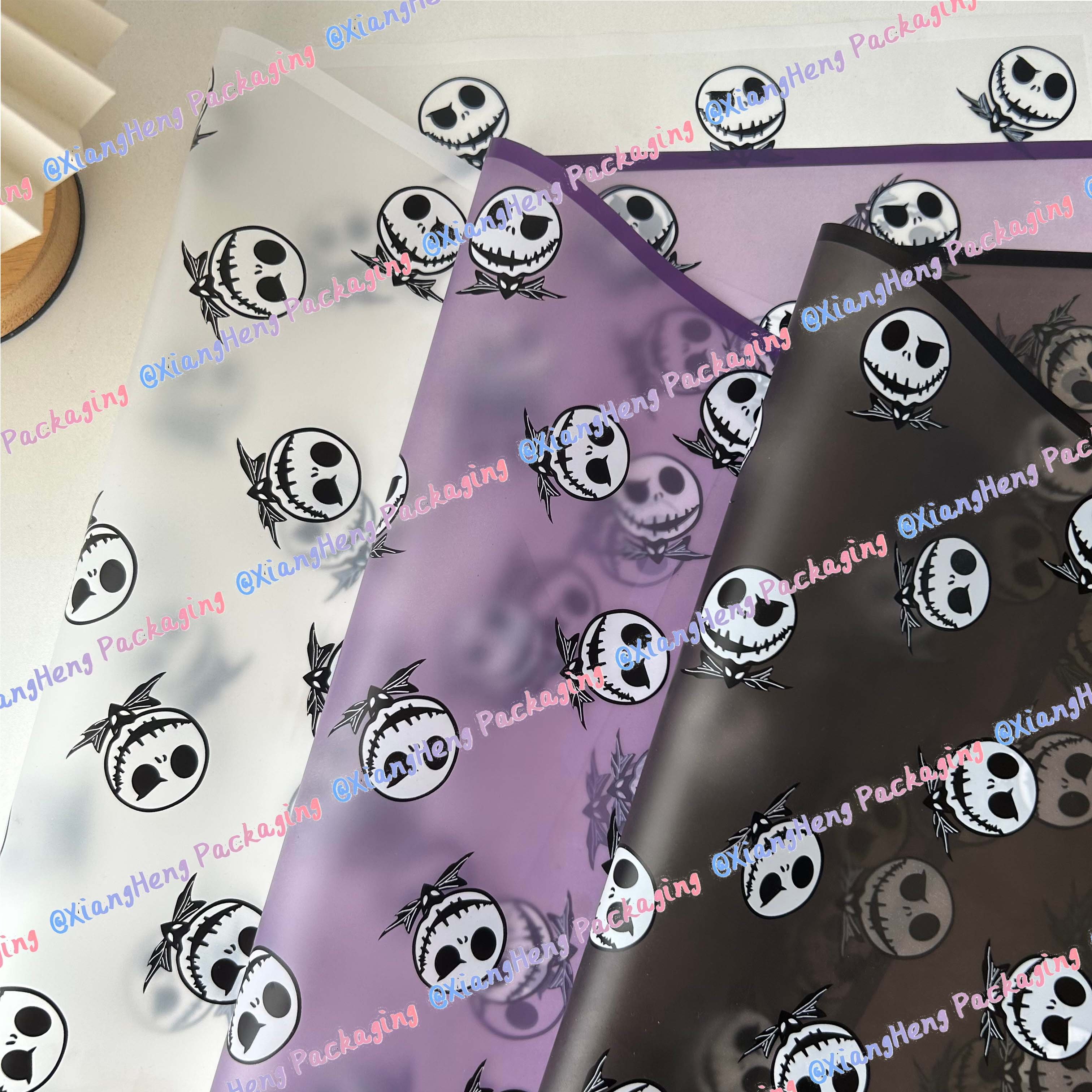 Halloween spooky wrapping paper waterproof flower wrapping paper skull design translucent style 20 sheets per package
