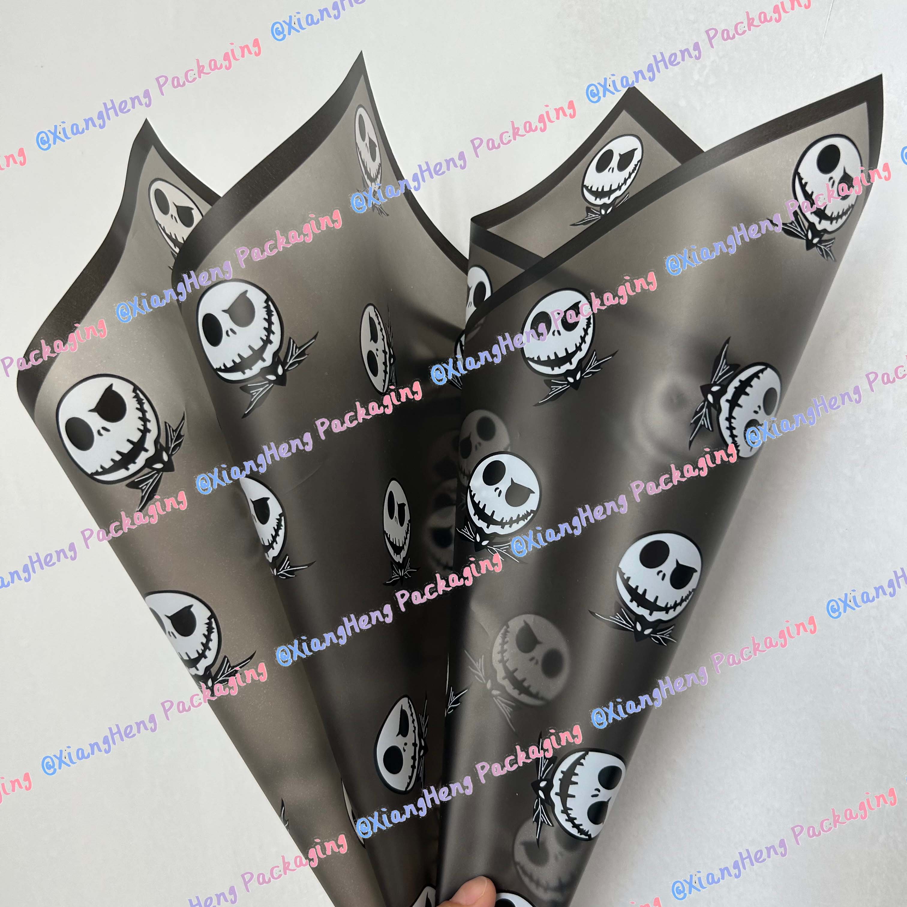 Halloween spooky wrapping paper waterproof flower wrapping paper skull design translucent style 20 sheets per package