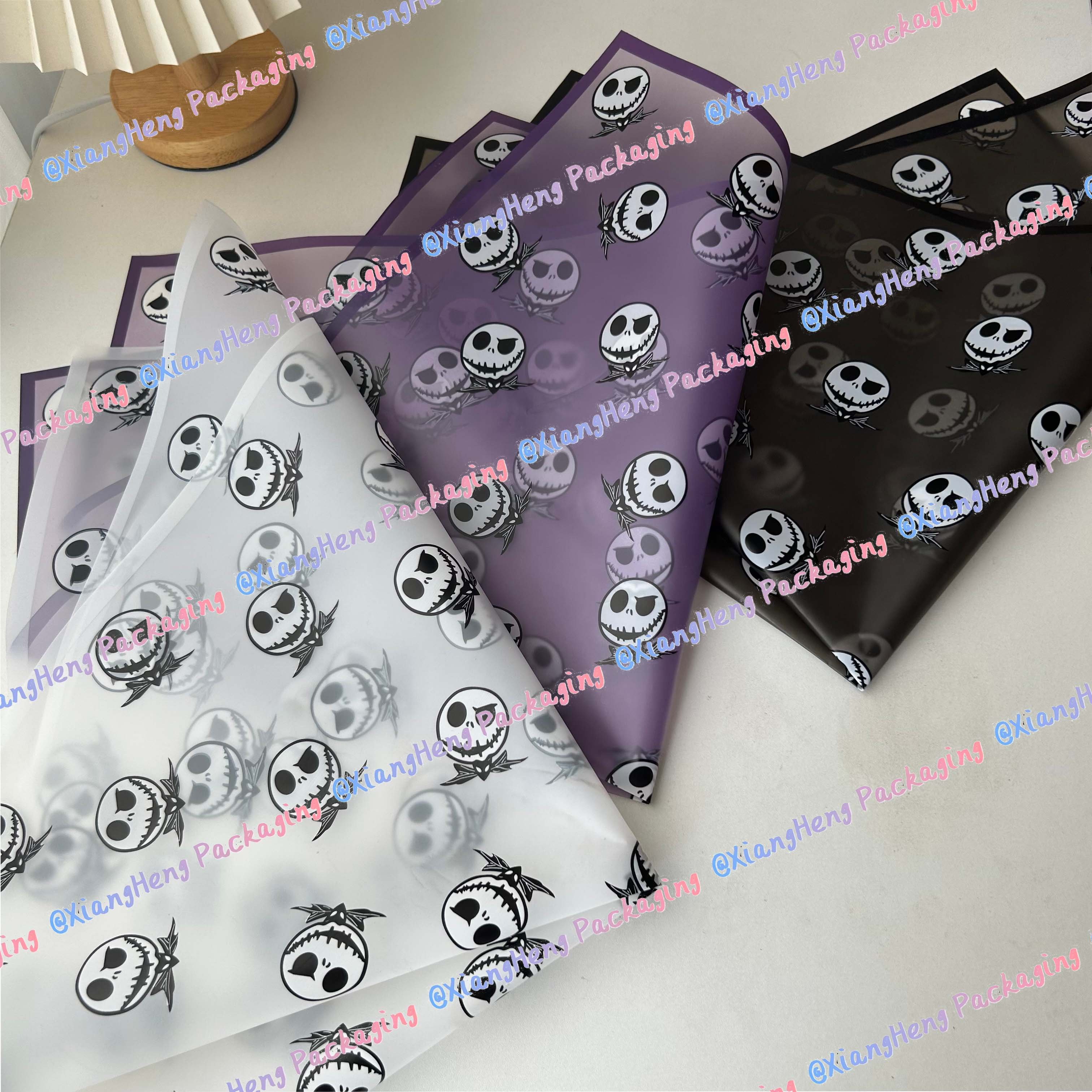 Halloween spooky wrapping paper waterproof flower wrapping paper skull design translucent style 20 sheets per package