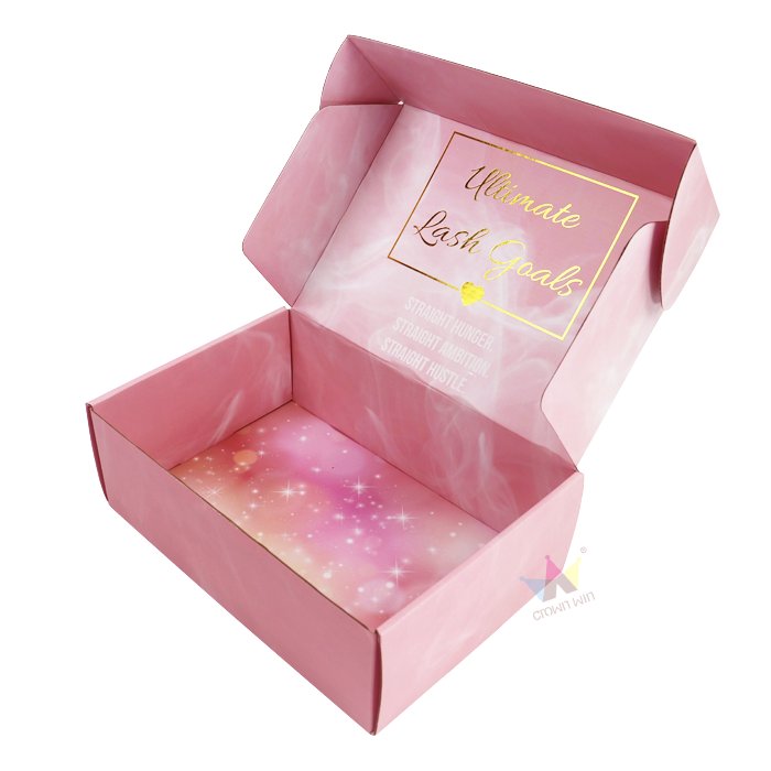 Custom Apparel Packaging Pink Color Mailer Boxes Cardboard Carton Shipping Corrugated Paper Packaging Box With Gold Foil logo