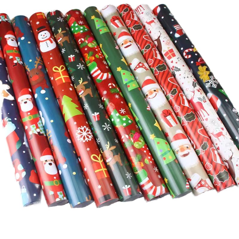 Wholesale Custom Christmas Floral Wrapping Paper Roll Tissue Paper Packaging Pulp Material Coating Printed Gift Wrapping Paper