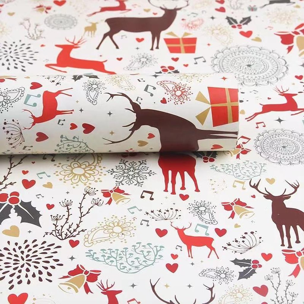 Wholesale Custom Christmas Floral Wrapping Paper Roll Tissue Paper Packaging Pulp Material Coating Printed Gift Wrapping Paper