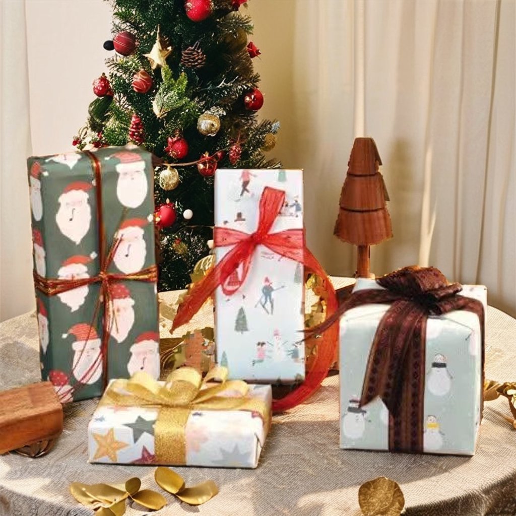 Wholesale Custom Christmas Floral Wrapping Paper Roll Tissue Paper Packaging Pulp Material Coating Printed Gift Wrapping Paper