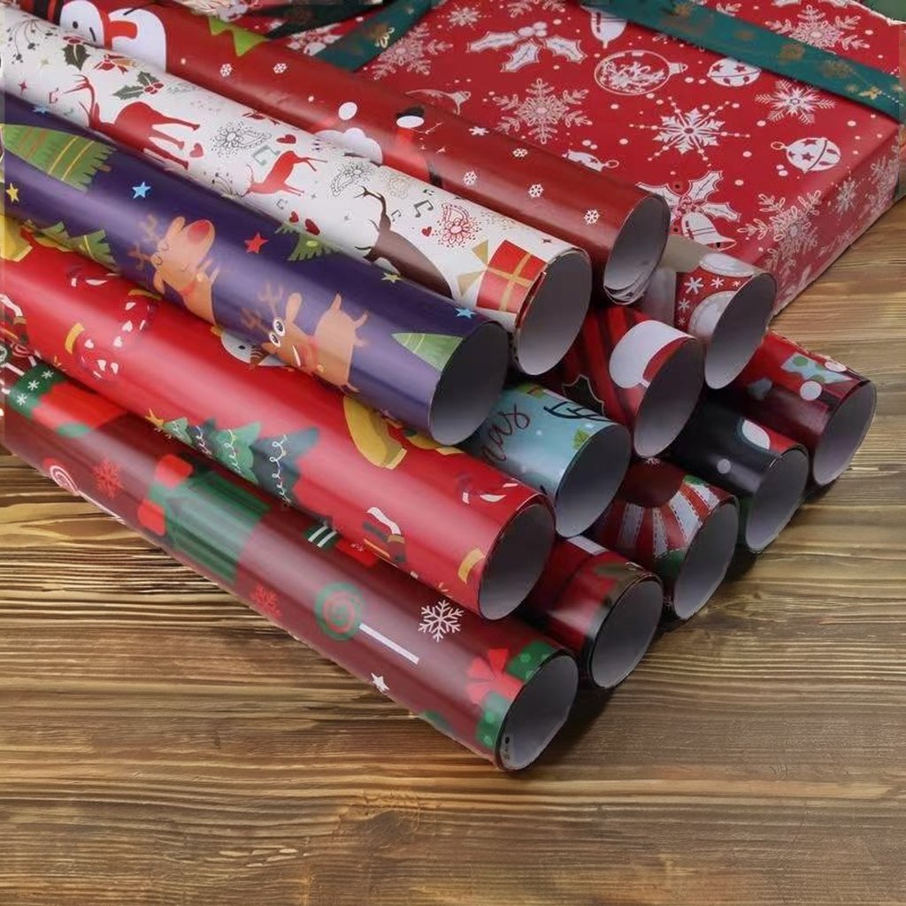 Wholesale Custom Christmas Floral Wrapping Paper Roll Tissue Paper Packaging Pulp Material Coating Printed Gift Wrapping Paper