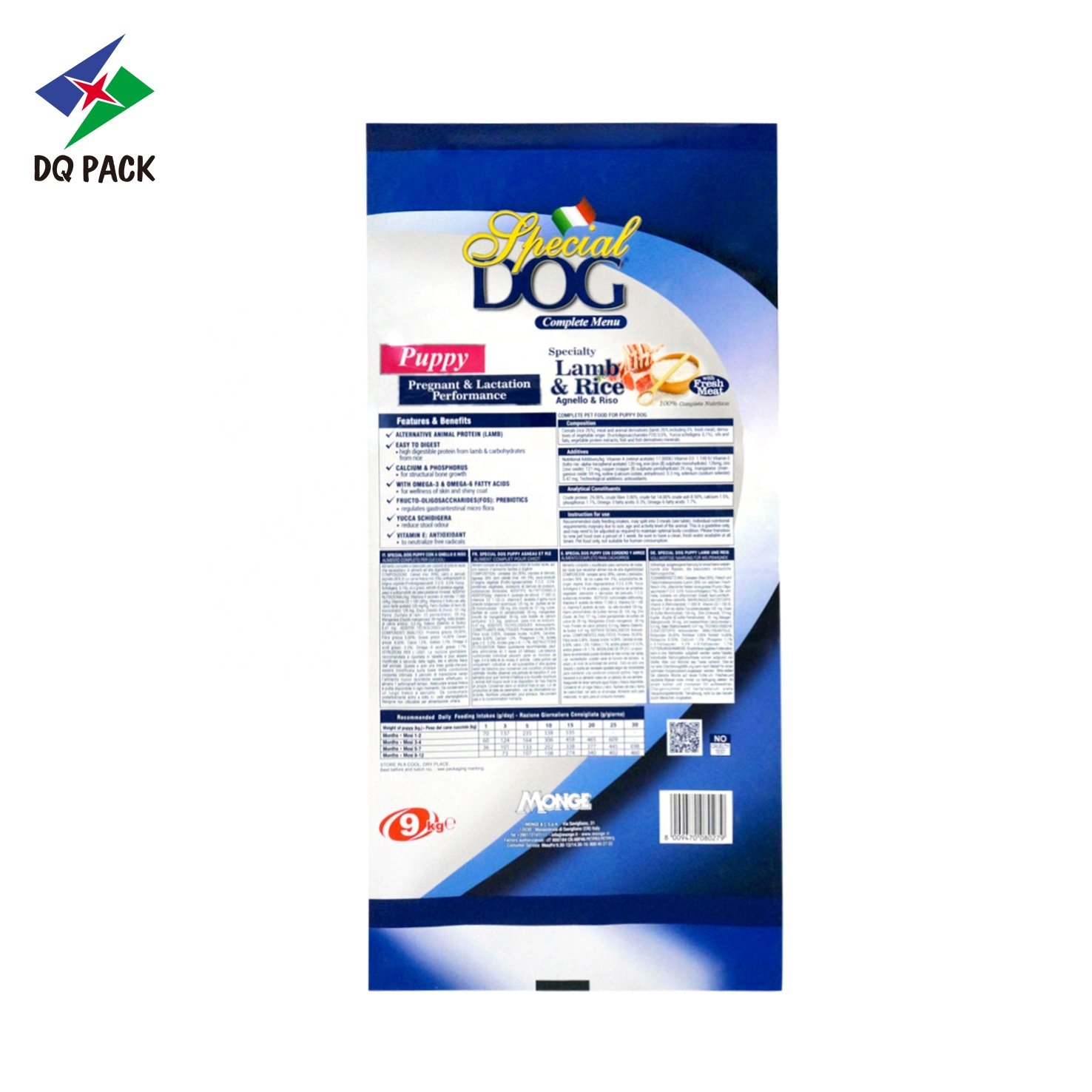 DQ PACK Custom Printing Flexible Packaging Large Capacity Pouch Bag Doypack For Pet Food Packaging
