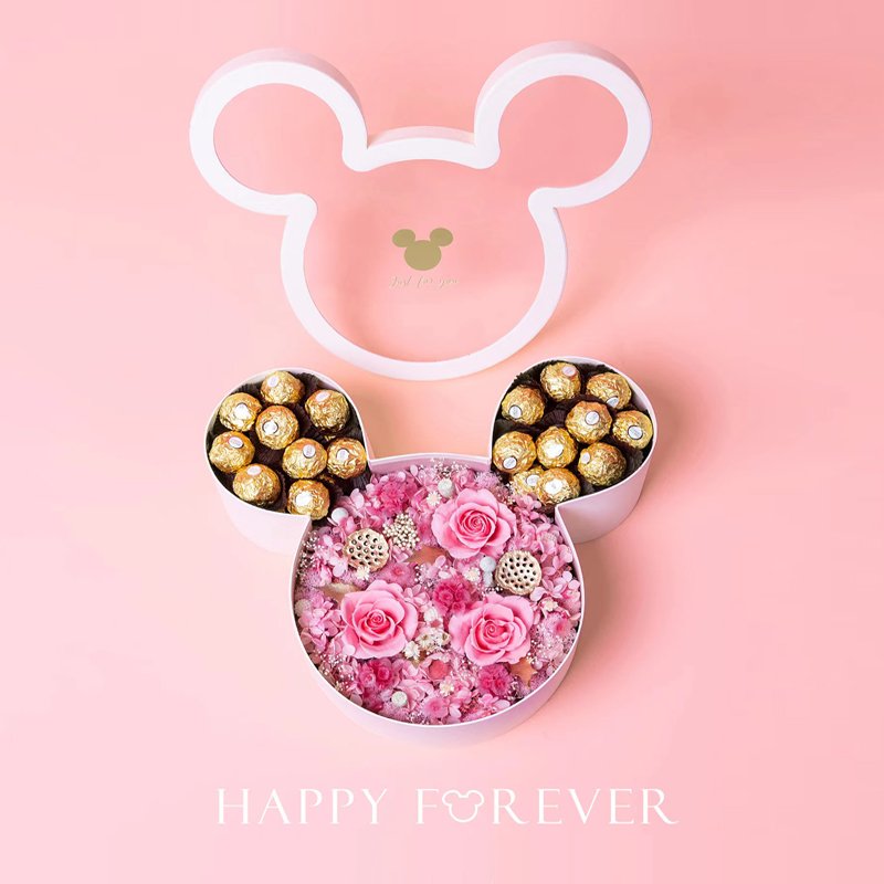 New Design Custom Luxury Bouquet Packaging Lovely Hand Gift Paper Mickey Mouse Box