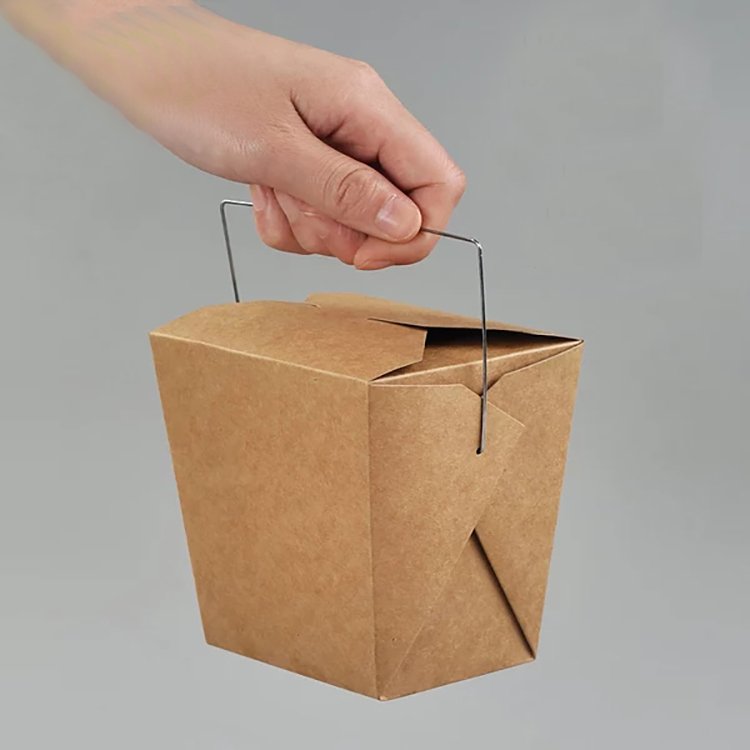 780 ml portable paper box with plastic handle unfold packaging paper lunch box
