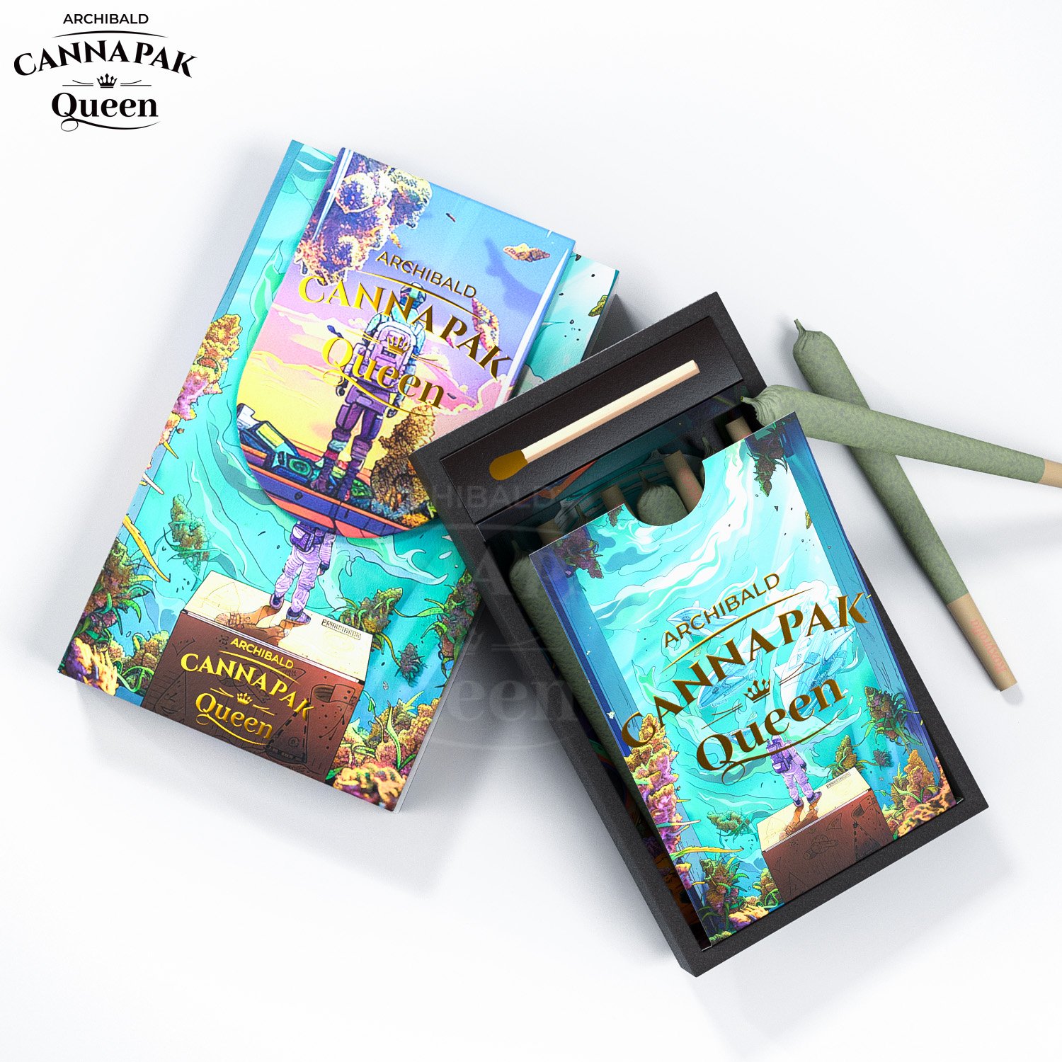 Archibald Custom Logo Pre Roll Cr Childproof Slide Out Cassette Tape Box Roll Pull Packaging Paper Box With Match