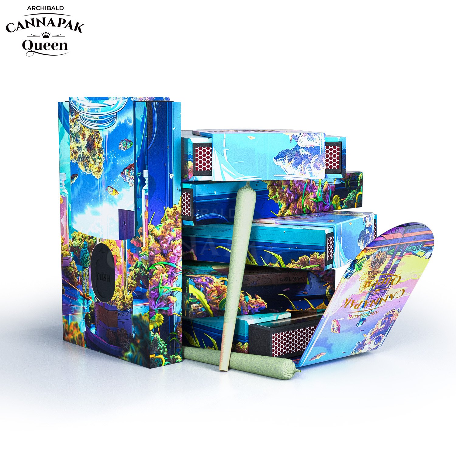Archibald Custom Logo Pre Roll Cr Childproof Slide Out Cassette Tape Box Roll Pull Packaging Paper Box With Match