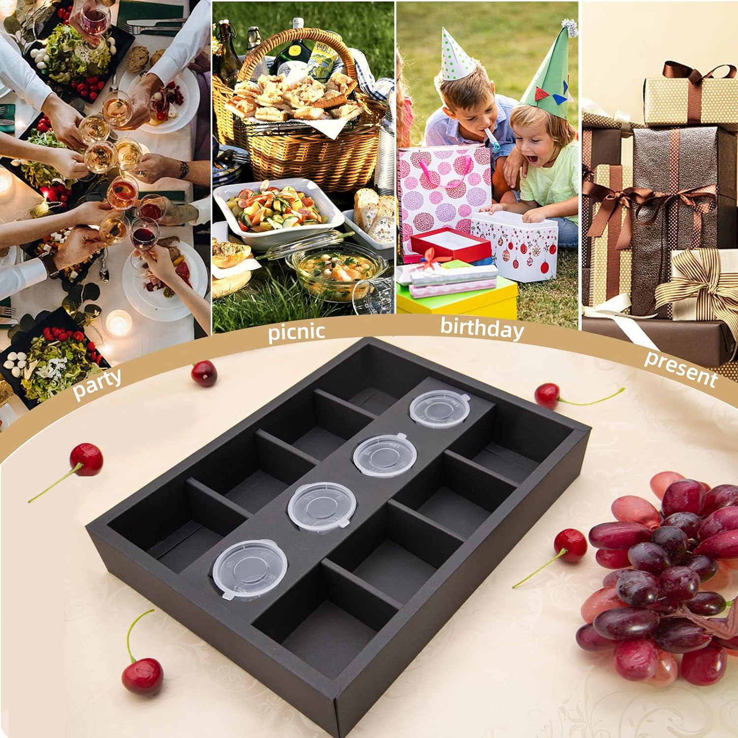 Recycled Materials Kraft Paper Lunch Box with Lid Insert Dividers Versatile Catering Board for Kids Snack Cake Dessert Packaging