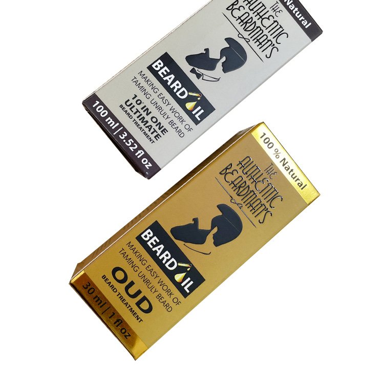 Eco friendly Beard oil cosmetic packaging cardboard box custom gold Logo hot stamping skincare paper box