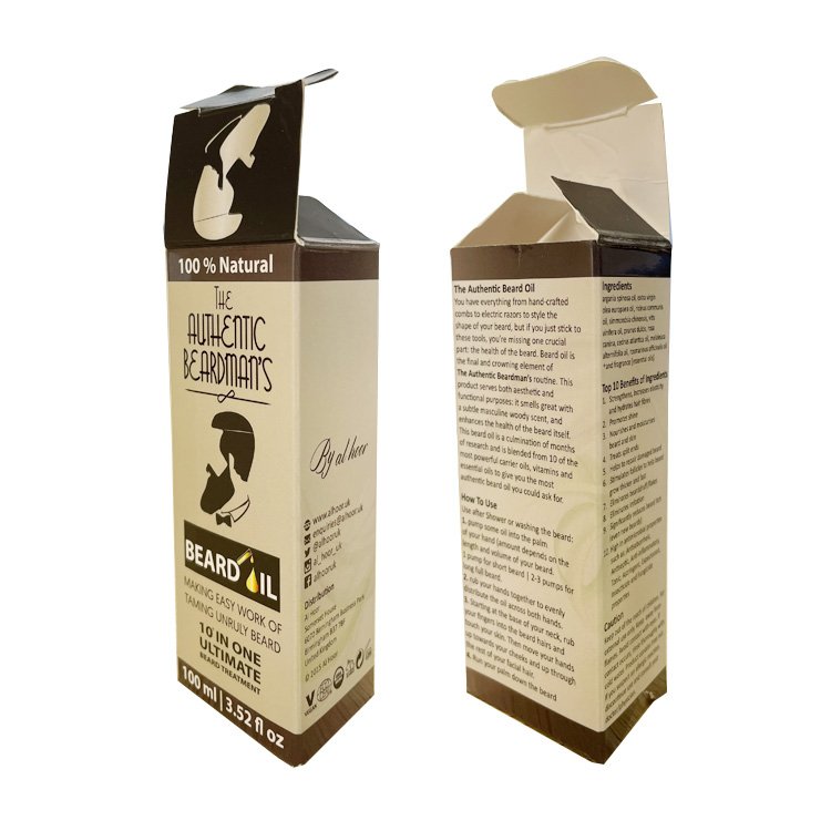 Eco friendly Beard oil cosmetic packaging cardboard box custom gold Logo hot stamping skincare paper box