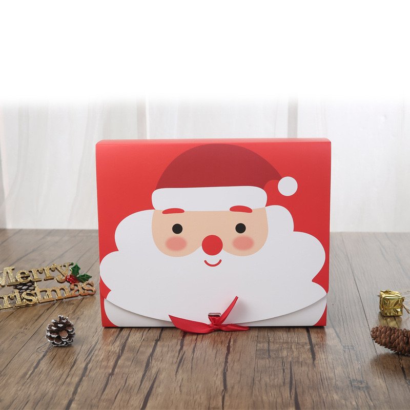 Christmas Candy Cookie Treat Box with Ribbon Bow Cartoon Santa Gift Paper Case