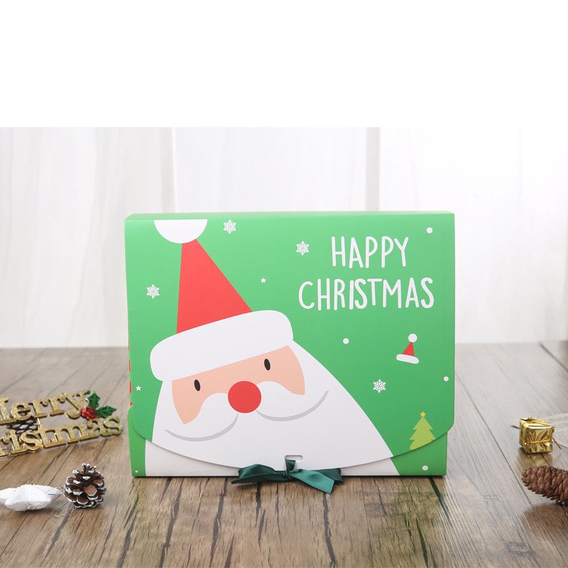 Christmas Candy Cookie Treat Box with Ribbon Bow Cartoon Santa Gift Paper Case