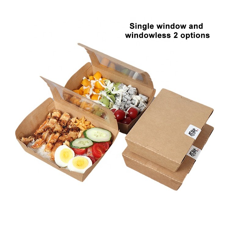 Disposable Kraft Paper Food Pack Togo Box Container 2 Compartment Take Away Salad Lunch Bento Packaging Box With PVC Window
