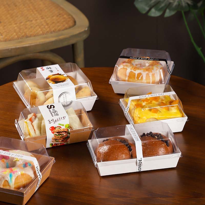 Clear Lid Sandwich Packaging Box Puff Cake Bread Baking Dessert Hamburger Packaging Kraft Paper Boxes