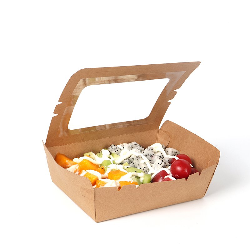 Disposable food container waterproof and grease proof Kraft Paper Packaging Take Away Salad lunch box
