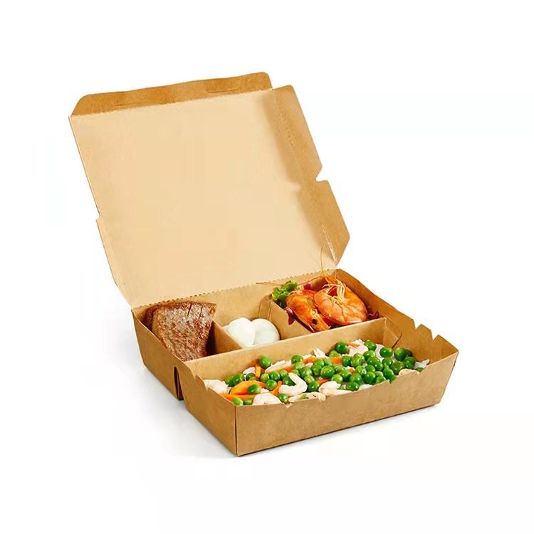 Disposable food container waterproof and grease proof Kraft Paper Packaging Take Away Salad lunch box