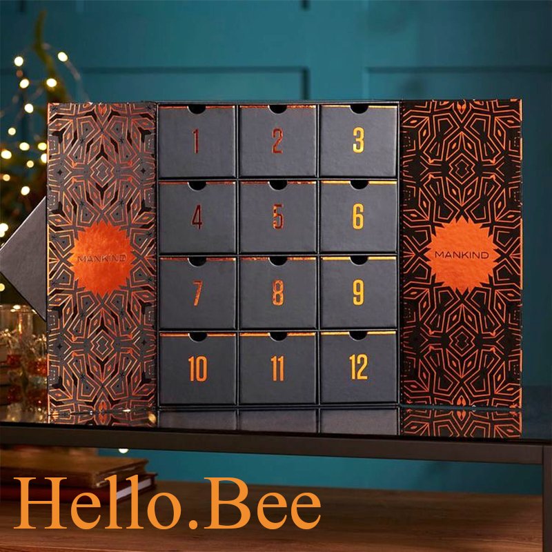 HOT! Custom Advent Calendar Empty Luxury Cardboard Paper Gift Beauty Cosmetic Packaging Countdown Christmas Advent Calendar Box