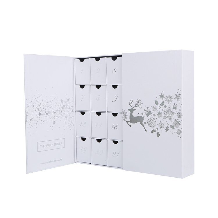 HOT! Custom Advent Calendar Empty Luxury Cardboard Paper Gift Beauty Cosmetic Packaging Countdown Christmas Advent Calendar Box
