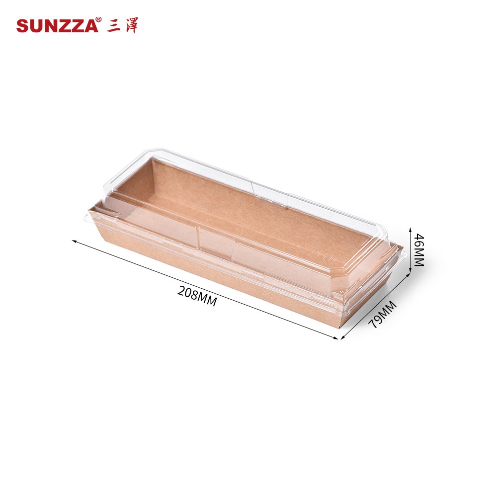 Sunzza Package Disposable kraft Paper to go Food Packaging Take Away Window Fruit Sushi Salad Paper Boxes with anti fog lid