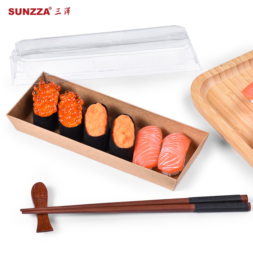 Sunzza Package Disposable kraft Paper to go Food Packaging Take Away Window Fruit Sushi Salad Paper Boxes with anti fog lid