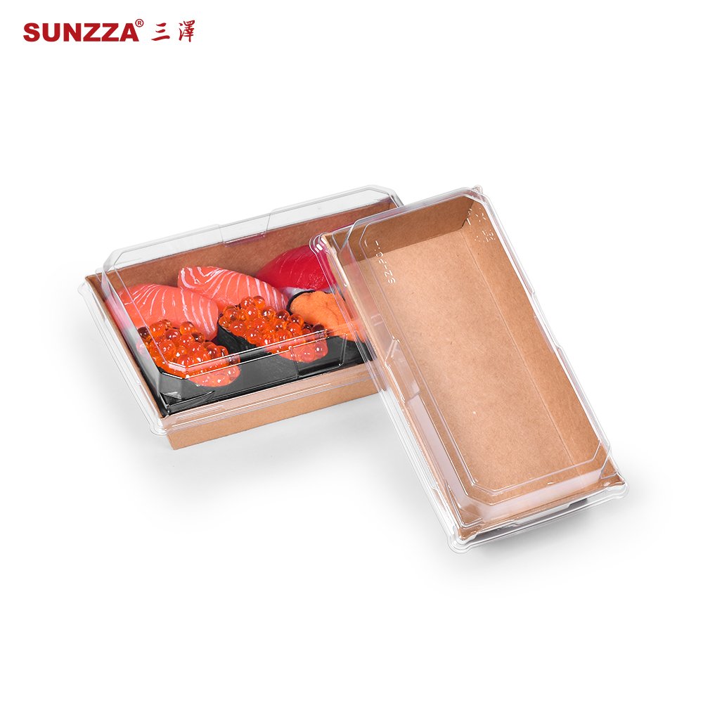 Sunzza Package Disposable kraft Paper to go Food Packaging Take Away Window Fruit Sushi Salad Paper Boxes with anti fog lid