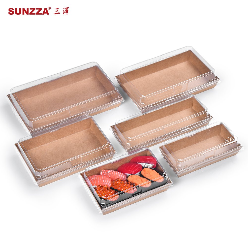 Sunzza Package Disposable kraft Paper to go Food Packaging Take Away Window Fruit Sushi Salad Paper Boxes with anti fog lid