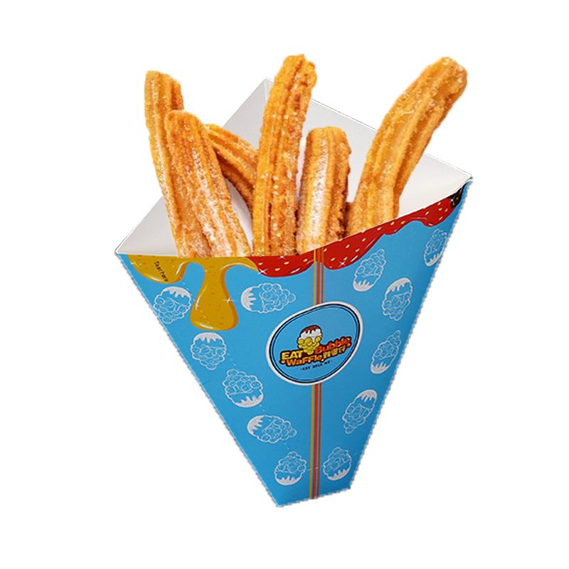 Churros Boxes Triangular Pyramid Disposable Fried Food Chips French Fries Churros Paper Packaging Box Containers For Crepes