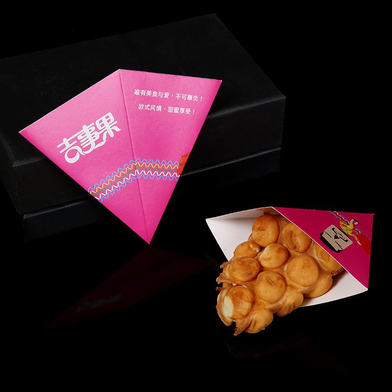 Churros Boxes Triangular Pyramid Disposable Fried Food Chips French Fries Churros Paper Packaging Box Containers For Crepes