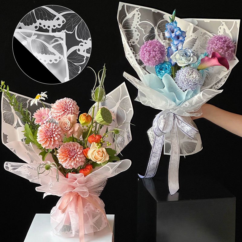 20Pcs 57*57cm Flower Wrapping Paper Transparent Butterfly Bouquet Packaging Paper Party Florist Gift Wrapping Material