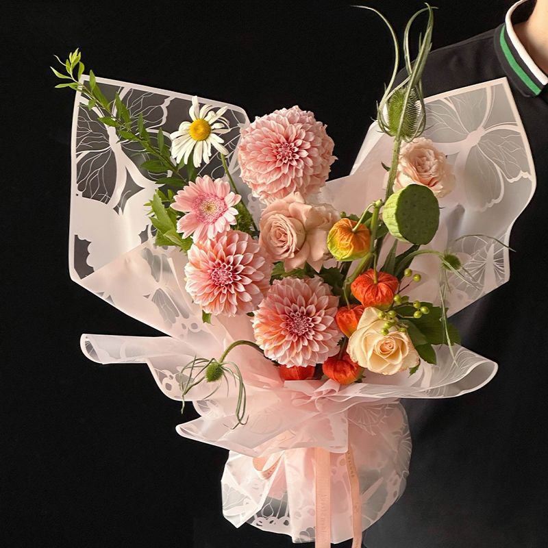 20Pcs 57*57cm Flower Wrapping Paper Transparent Butterfly Bouquet Packaging Paper Party Florist Gift Wrapping Material