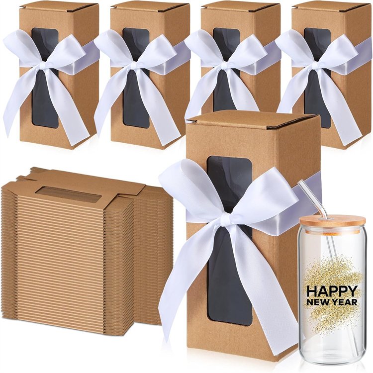 Custom Sets Gift Boxes with Ribbon Sublimation Glass Exhibition for 12 16 18oz Valentines New Year Holiday Drinking Glasses Cup