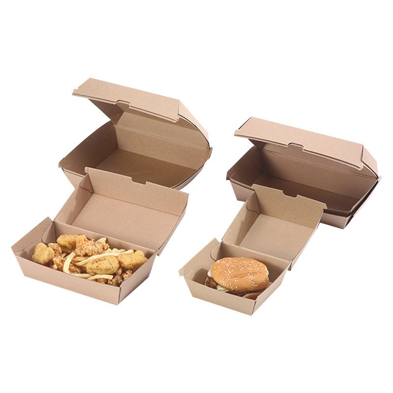 Custom Takeaway Restaurant Cake Fries Biodegradable Packaging Kraft Paper Hot Dog Hamburger Burger Box