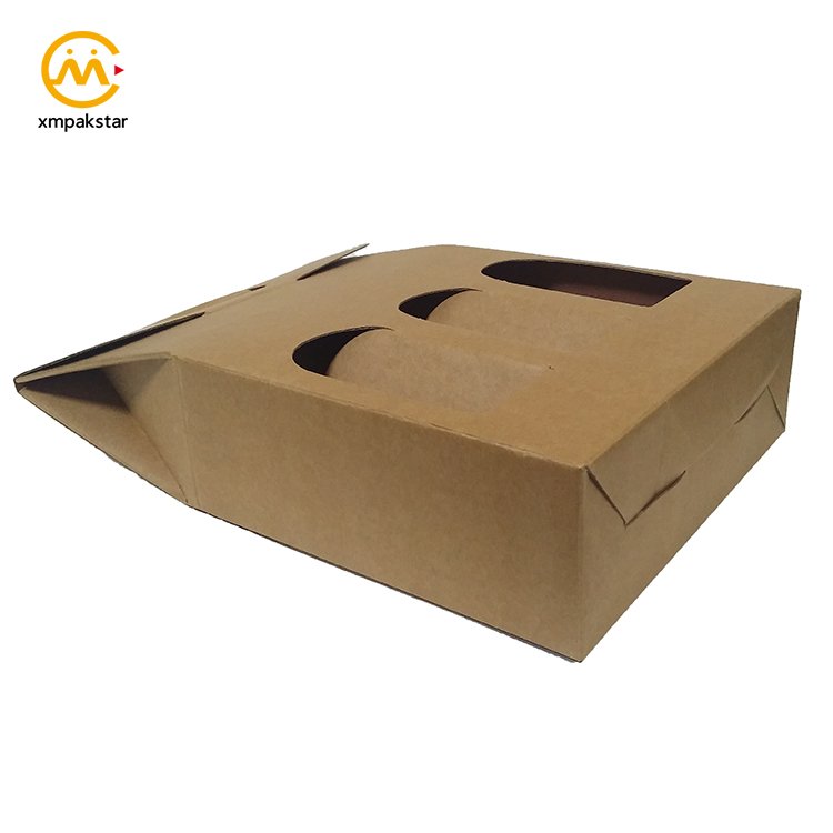 Eco friendly cardboard custom portable Kraft carton 3 bottle carrying wine packaging box with handle