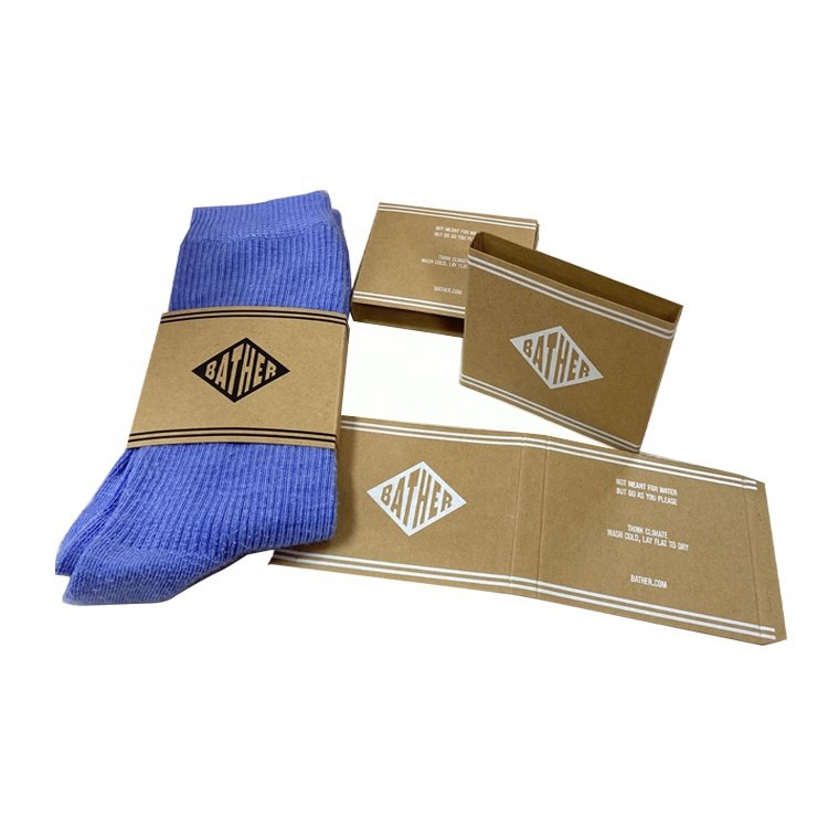 Recyclable brown kraft paper custom logo printed sock wrapping band sock packaging sleeve