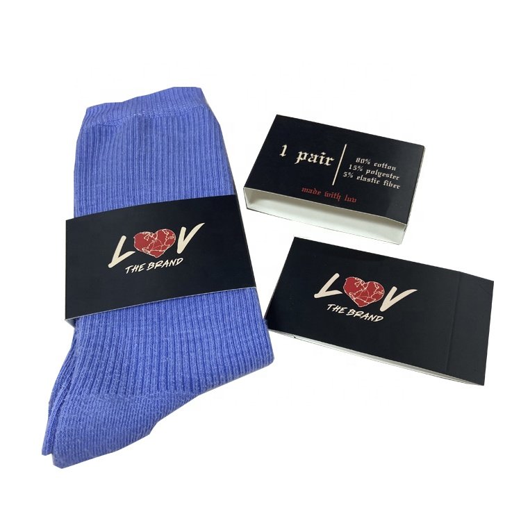 Recyclable brown kraft paper custom logo printed sock wrapping band sock packaging sleeve