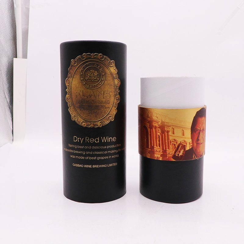 Customized printing Elegant design gift wine bottle box paper tube biodegradable recycled box with logo