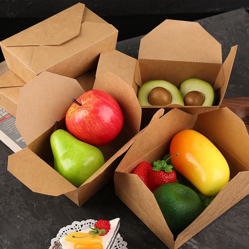 Customized Hot Fast Food Restaurant Disposable Kraft Lunch Meal Take Out Containers Sustainable Cardboard Packaging Paper Boxes