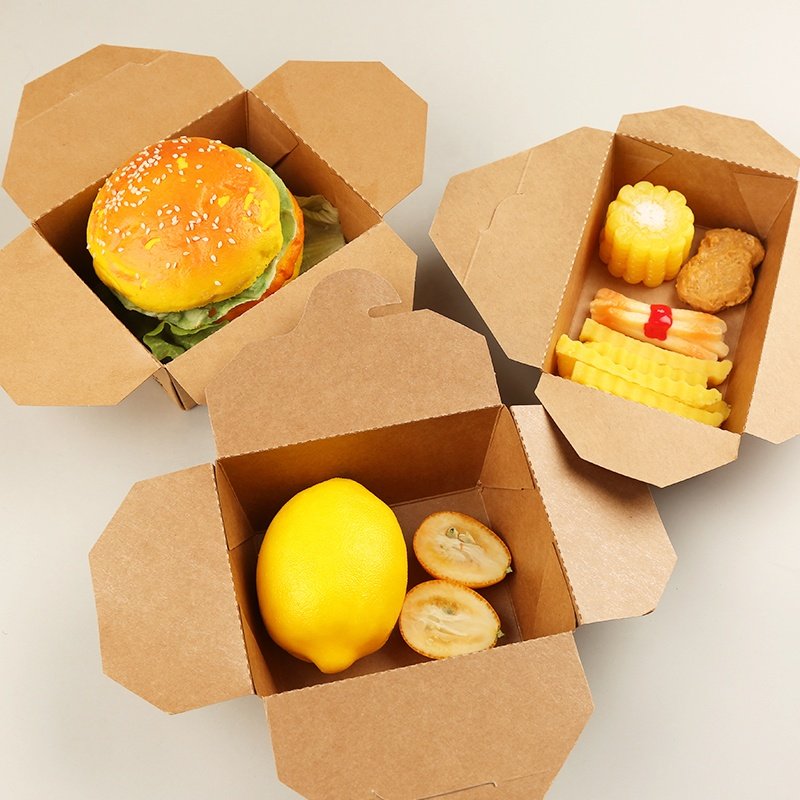 Customized Hot Fast Food Restaurant Disposable Kraft Lunch Meal Take Out Containers Sustainable Cardboard Packaging Paper Boxes