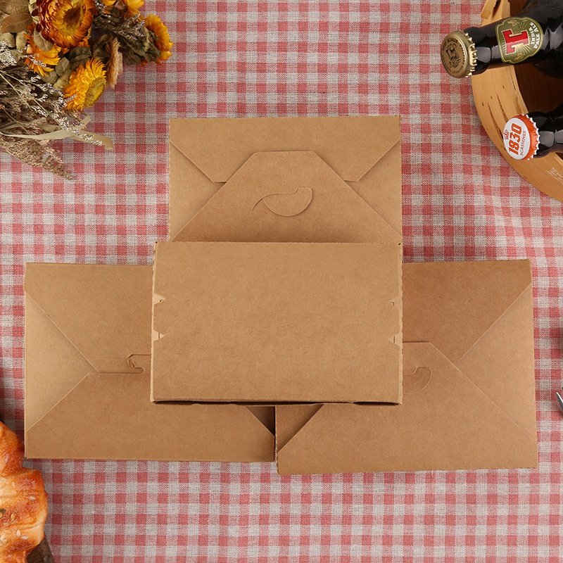 Customized Hot Fast Food Restaurant Disposable Kraft Lunch Meal Take Out Containers Sustainable Cardboard Packaging Paper Boxes