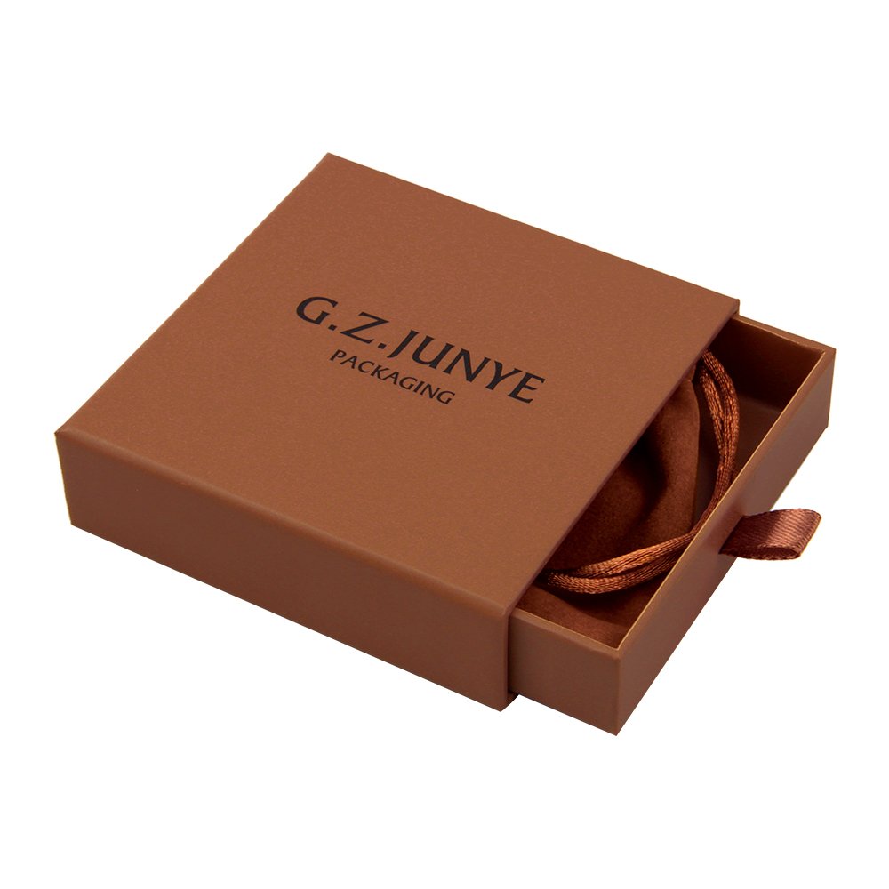 Craft paper Small Brown Jewelry Box Custom Fancy Luxury Drawer Jewelry packaging Box With Logo