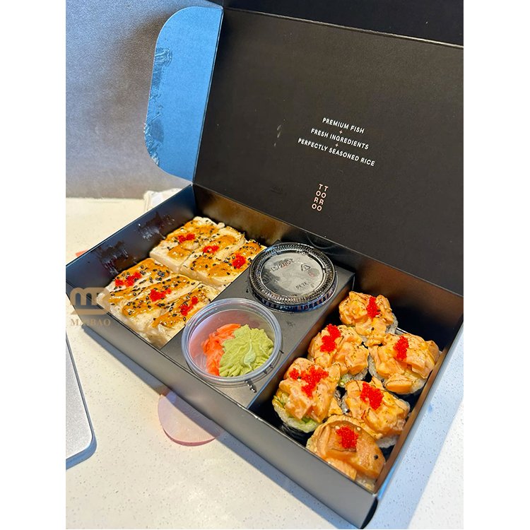 Custom Printed Luxury Cardboard Paper Disposable Lunch Delivery Fast Food To Go Takeaway Packaging Japanese Sushi Bento Box