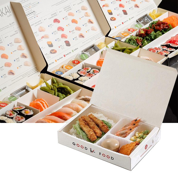 Custom Printed Luxury Cardboard Paper Disposable Lunch Delivery Fast Food To Go Takeaway Packaging Japanese Sushi Bento Box
