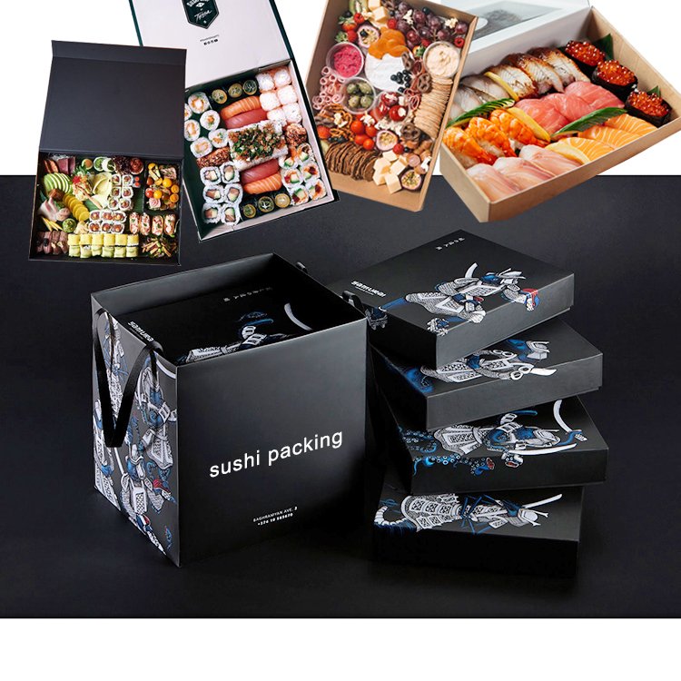 Custom Printed Luxury Cardboard Paper Disposable Lunch Delivery Fast Food To Go Takeaway Packaging Japanese Sushi Bento Box