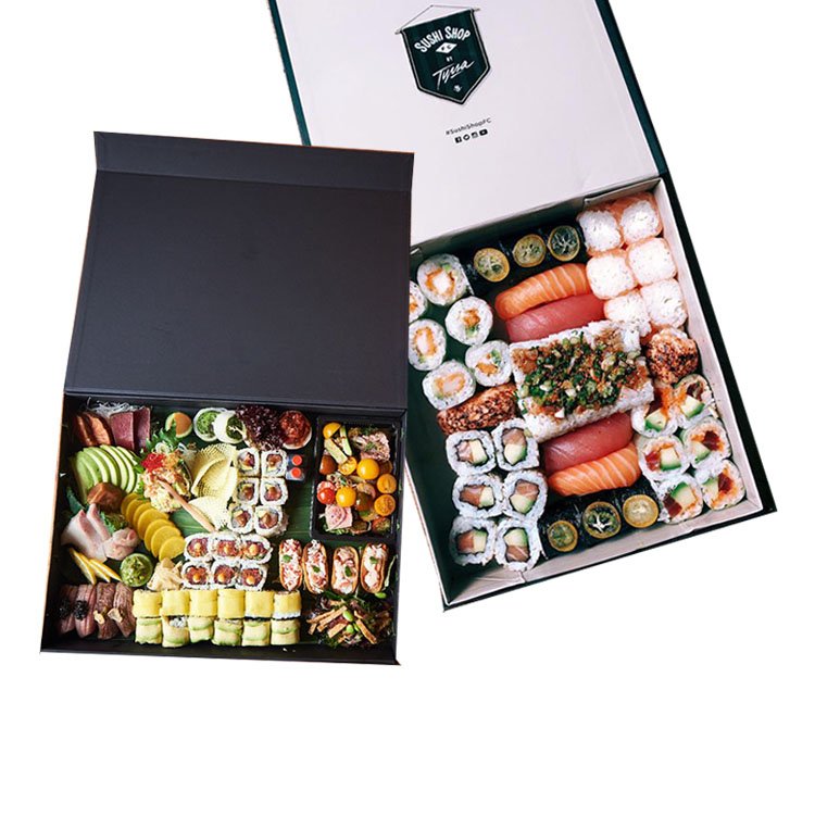 Custom Printed Luxury Cardboard Paper Disposable Lunch Delivery Fast Food To Go Takeaway Packaging Japanese Sushi Bento Box