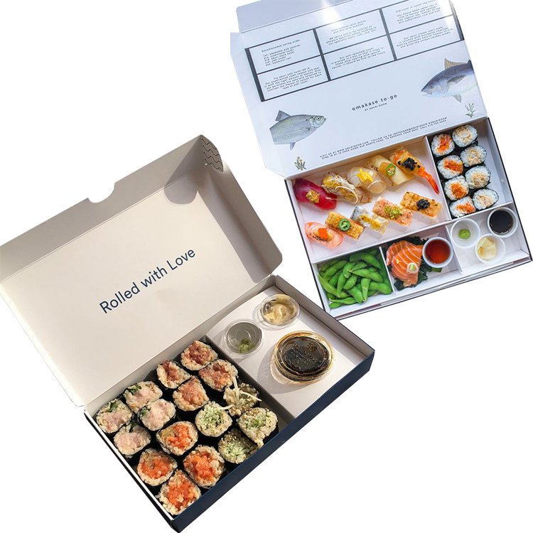 Custom Printed Luxury Cardboard Paper Disposable Lunch Delivery Fast Food To Go Takeaway Packaging Japanese Sushi Bento Box