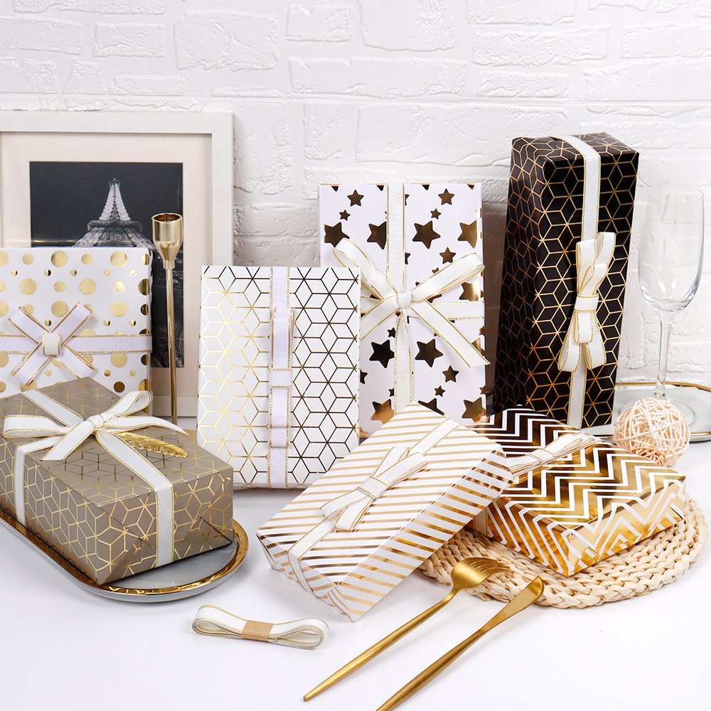 SY Wholesale price thickened gift wrapping paper with gold stamping style star dot stripe gift wrapping paper