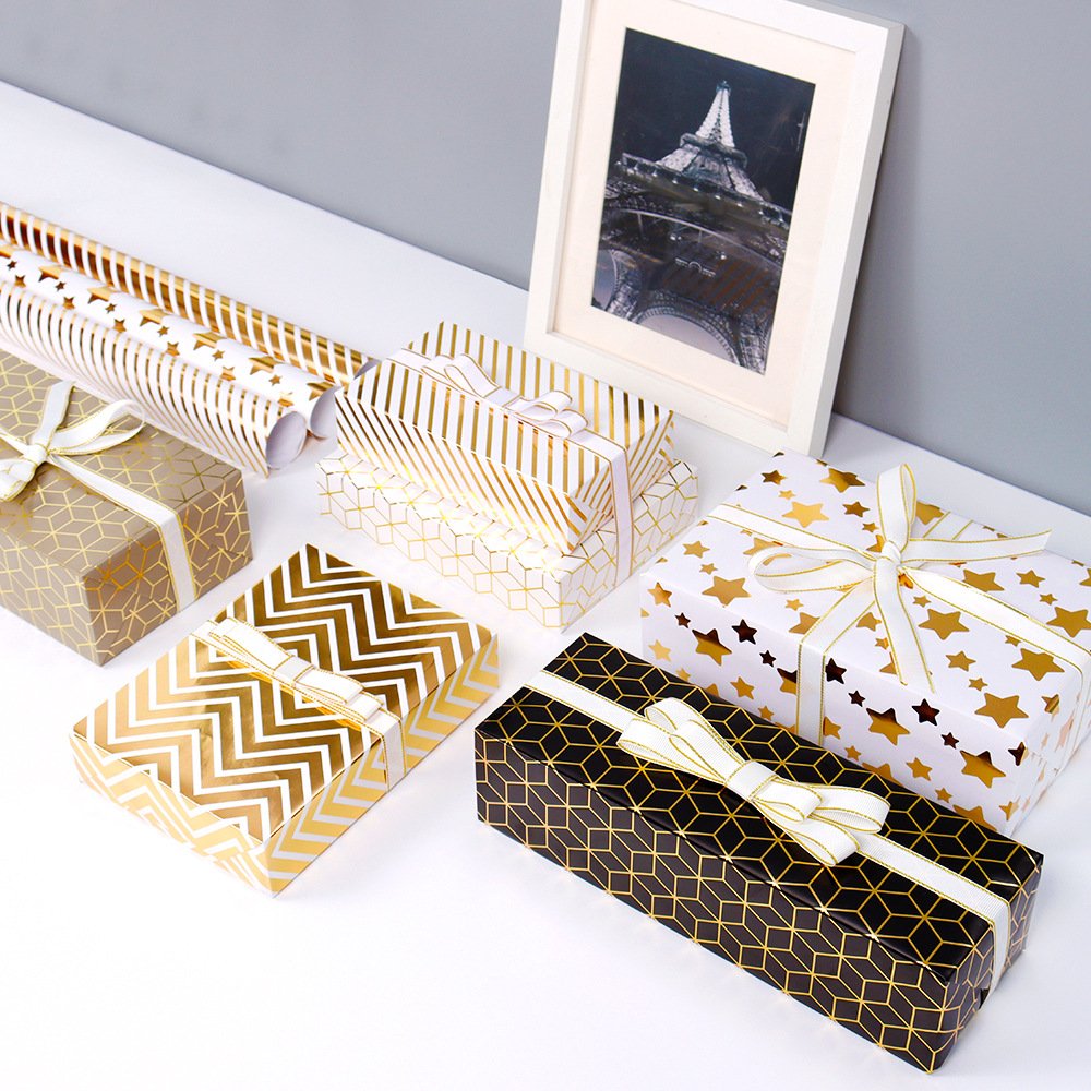 SY Wholesale price thickened gift wrapping paper with gold stamping style star dot stripe gift wrapping paper